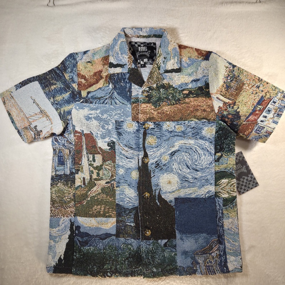 Rebel Vengeance Vincent Van Gogh Starry Night Woven Tapestry Shirt Small NWT